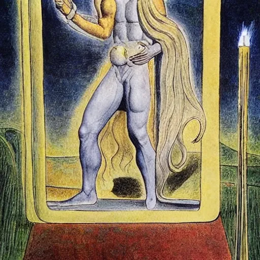 Image similar to tarot, major arcana, hyperrealism, art by william blake