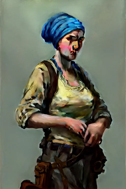 Prompt: full character portrait team fortress 2 video game character art not the girl with the pearl earring character design, painting by gaston bussiere, katsuya terada, nc wyeth, greg rutkowski, craig mullins, vermeer, frank frazetta, mucha, tom of finland, trending on artstation, jeffery catherine jones