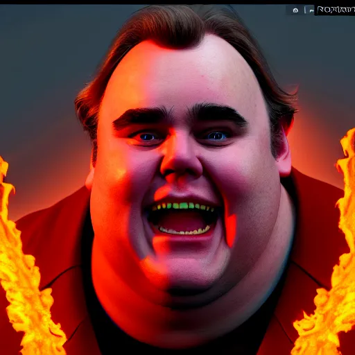 Image similar to portrait of john candy suffering, john candy crying, metaverse on fire, octane render, trending on artstation