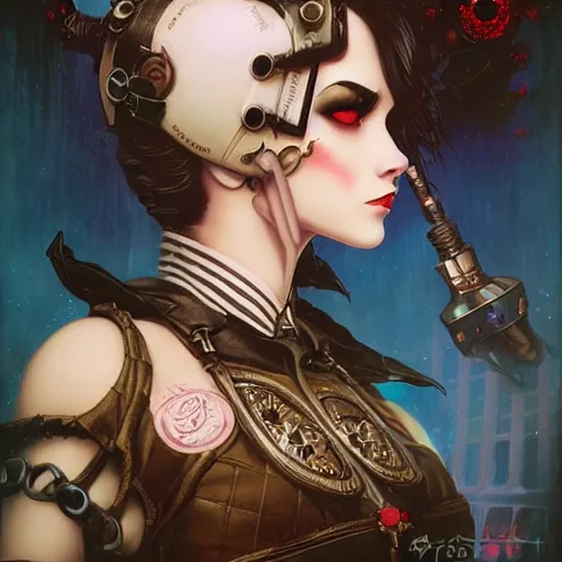 Image similar to Lofi Goth Steampunk BioShock portrait of a waifu style by Tristan Eaton Stanley Artgerm and Tom Bagshaw