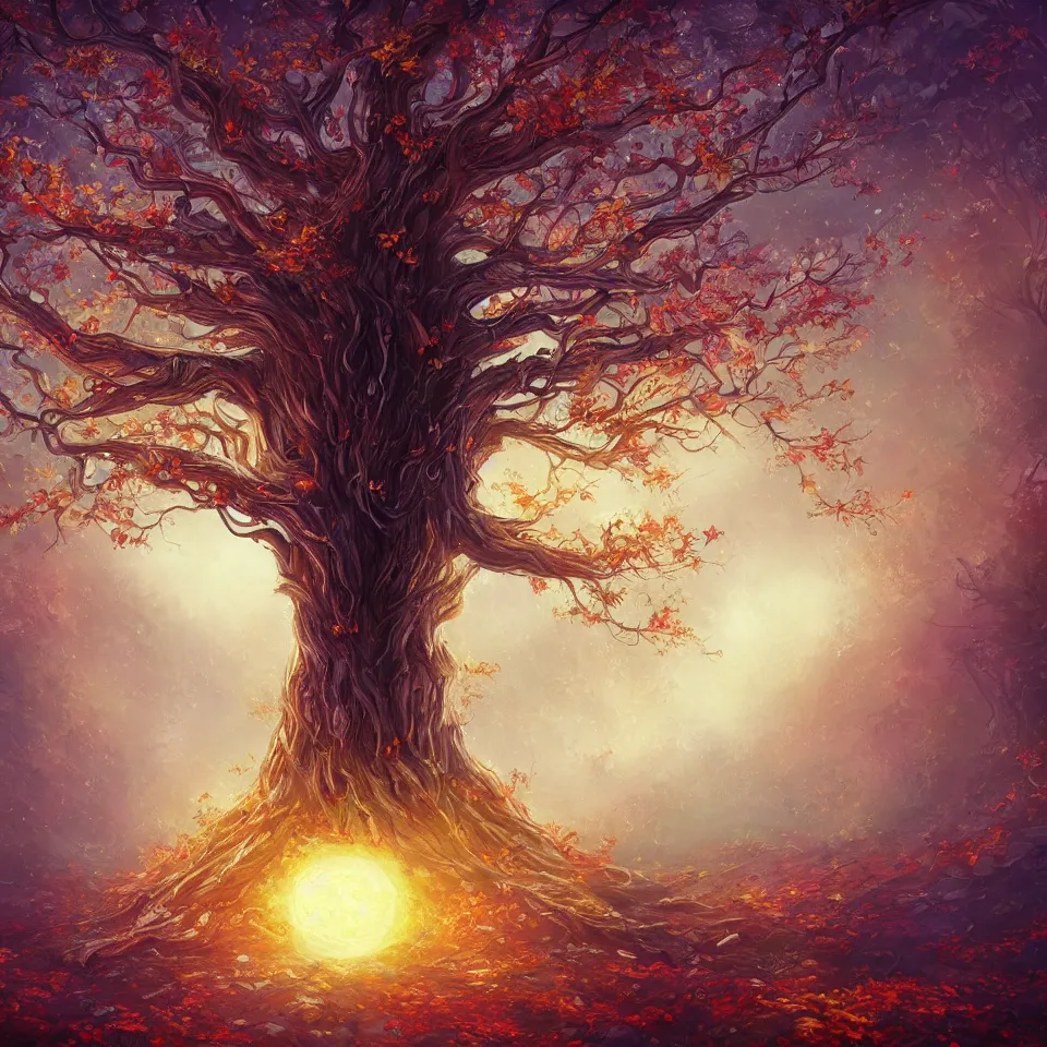 Image similar to tree of life, beautiful autumn spirit, digital art, concept art, fantasy art, highly detailed, hd wallpaper, artstation, deviantart, abeyance