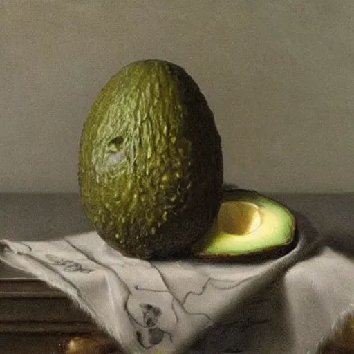 Image similar to still life by willem claesz heda, avocado toast, money