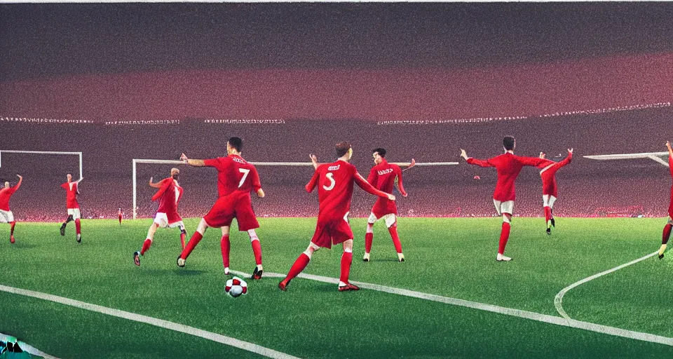 Prompt: soccer goal moments, players, people, football club spartak moscow wins the 2 0 2 4, champions league, final at wembley stadium, soviet realism style, 8 k