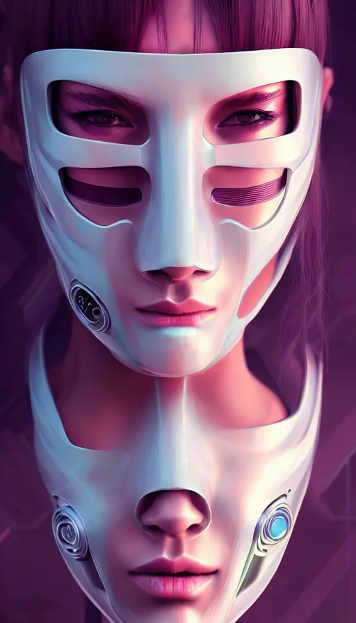 Image similar to face mask on beautiful woman face, cyberpunk art by kuno veeber, cgsociety, computer art, ultra detailed, futuristic, anime aesthetic