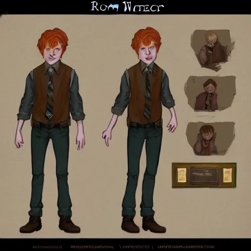 Image similar to ron weasley in the style of disco elysium