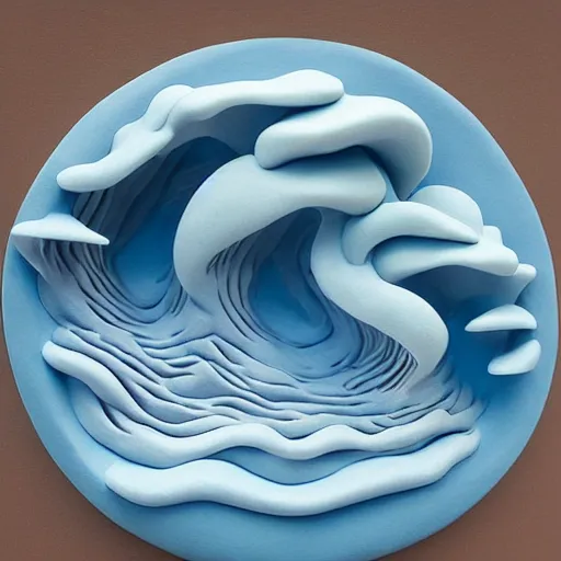 Prompt: claymation, 3 d clay sculpture of ocean waves, by nick park, aardman studios, made of clay, inspired by hokusai ’ s great wave