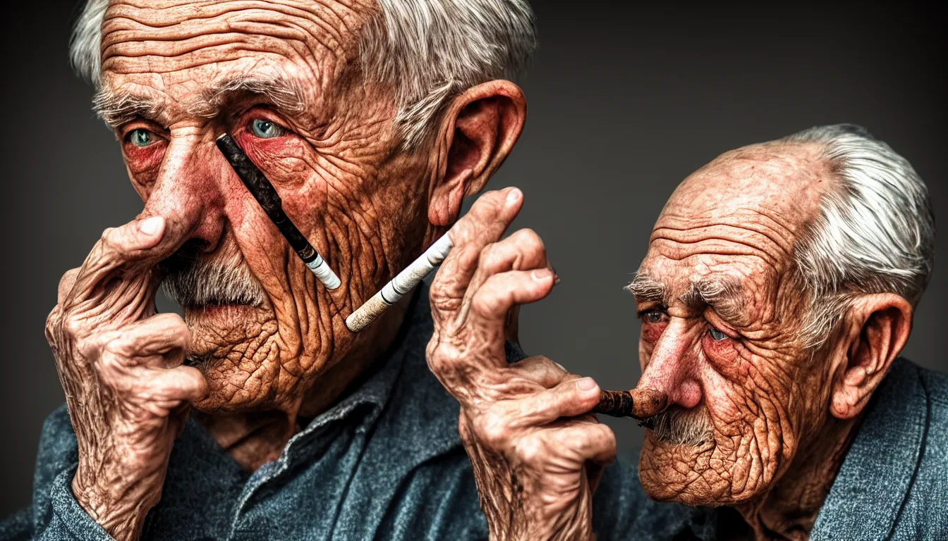 Prompt: hyper realistic color photo, portrait of a single weathered old man smoking pipe, dramatic shadow!!, full colour, upscale, 8 k, masterpiece