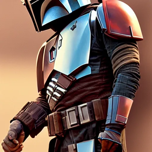 Image similar to the mandalorian, portrait, concept art by doug chiang cinematic, realistic painting, high definition, concept art, portait image, path tracing, serene landscape, high quality, highly detailed, 8 k, soft colors, warm colors, turbulent sea, high coherence, anatomically correct, hyperrealistic, concept art, defined face, symmetrical 5