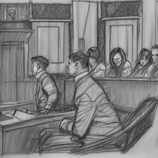 Prompt: elmo in court. pencil court sketch. intricate. highly professionally detailed.