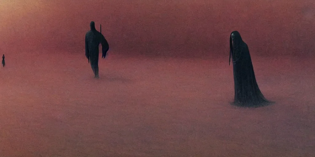 Prompt: film still of a movie directed by Denis Villeneuve with art direction by Zdzisław Beksiński-H 576