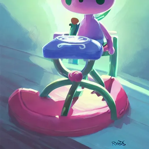 Image similar to froggy chair, chair frog, frog chair, cute, animal crossing, official fanart behance hd artstation by Jesper Ejsing, by RHADS, Makoto Shinkai and Lois van baarle, ilya kuvshinov, rossdraws