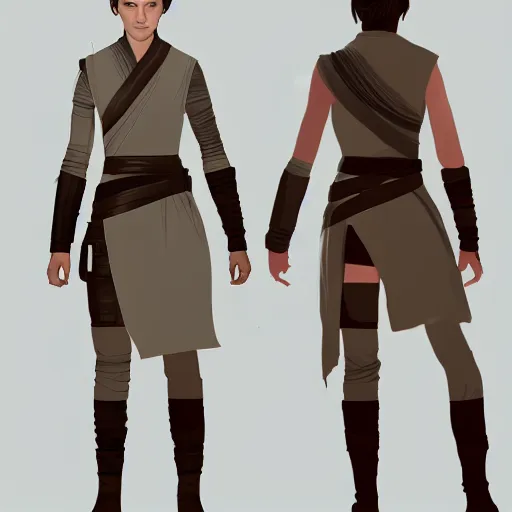 Image similar to ryan church concept art sketch star wars rey character reference sheet