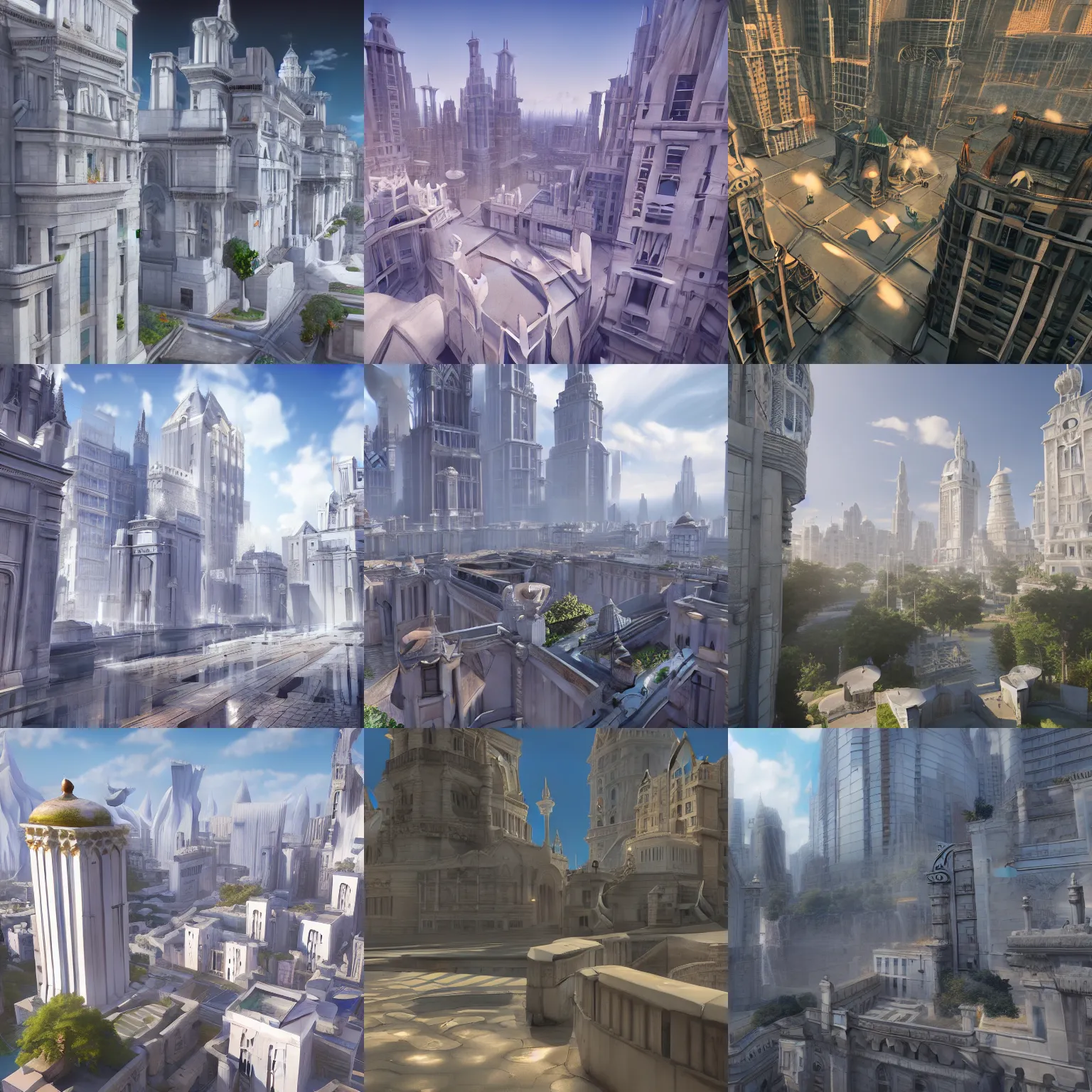 Prompt: fantasy city, smooth white marble buildings, high towers, bright, waterways, smooth walls, artstation, anime, high realism, 8k, unreal engine