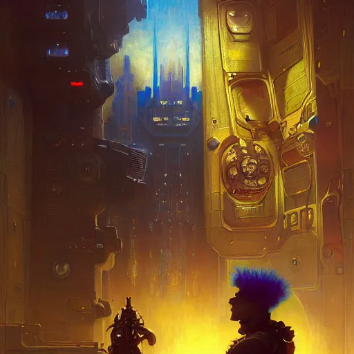 Image similar to portrait of sulley from monsters inc in front of a door. spaceship futuristic city. shadowrun cyberpunk fantasy d & d painting by gaston bussiere craig mullins jc leyendecker gustav klimt artgerm greg rutkowski john berkey, bergey, craig mullins, ruan jia, raymond swanland, tom lovell