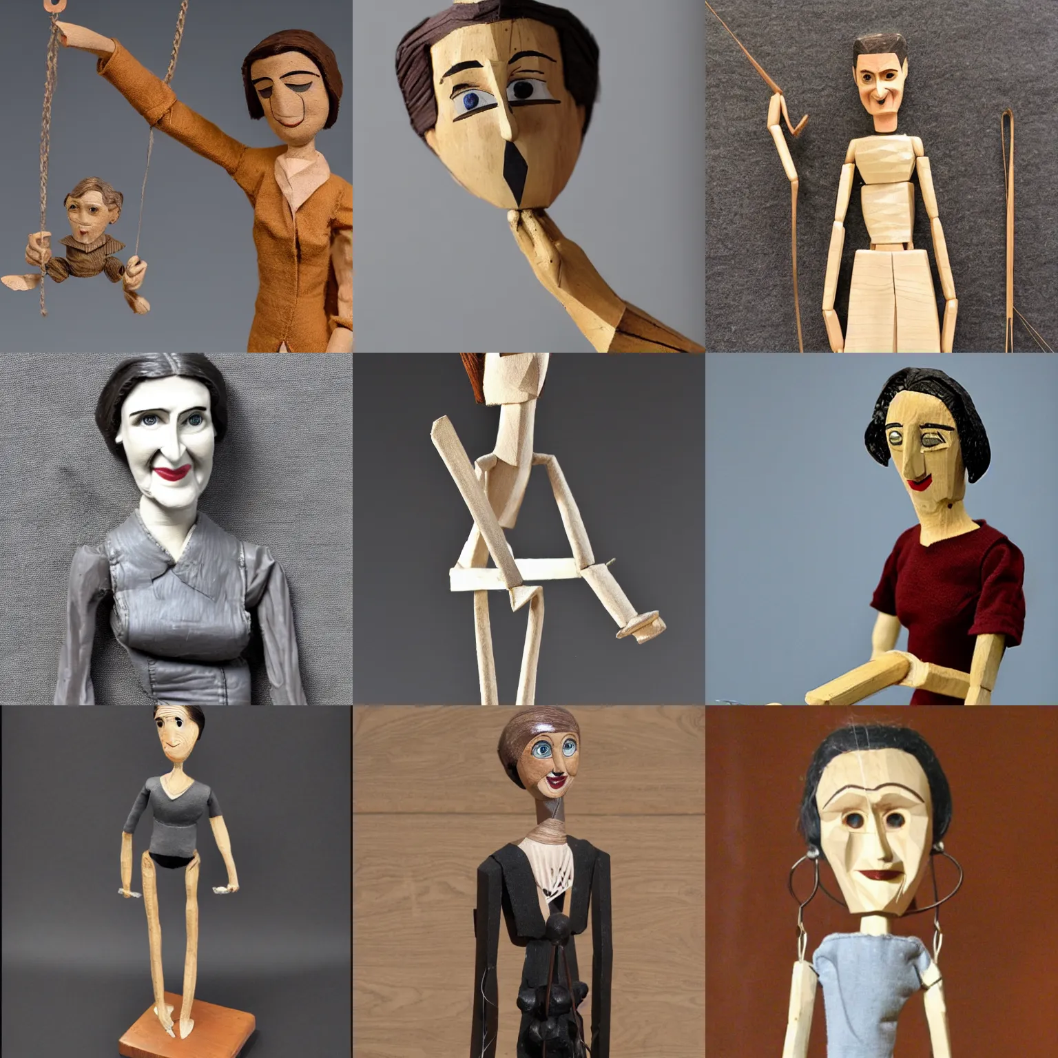 Prompt: hand - carved marionette of ayn rand