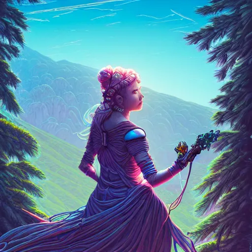 Image similar to ethereal cybernetic princess in the mountains, extremely detailed, sharp focus, wide view, full body shot, smooth, digital illustration, by lisa perrin!!!!, dan mumford, james jean, by rossdraws, frank franzzeta, sakimichan