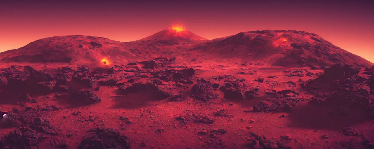 Prompt: a volcano in mars, synthwave'8 4, neon, surreal, 8 k uhd, unreal engine, octane render in the artstyle of finnian macmanus, john park and greg rutkowski