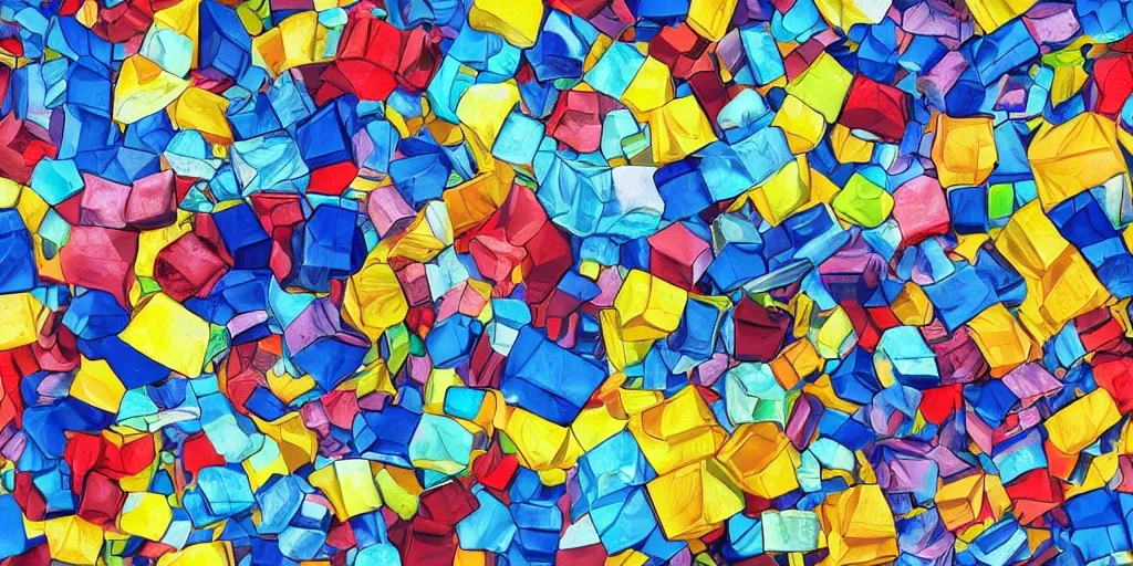 Prompt: escher style seamless pattern of large colorful cubes, 3 d render