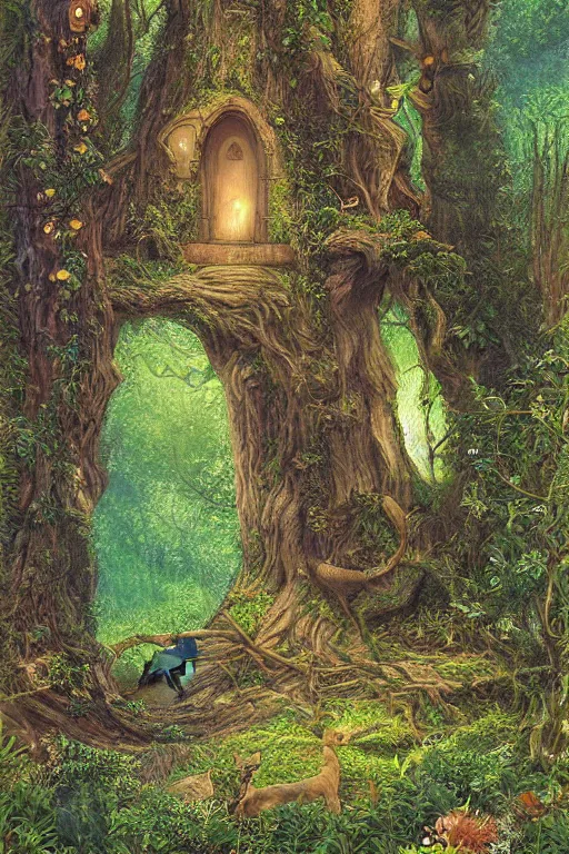 Prompt: digital painting detailed druid sanctuary by Arthur Hughes