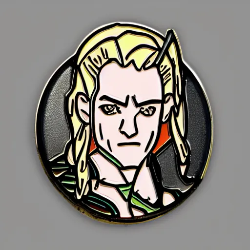 Prompt: legolas enamel pin