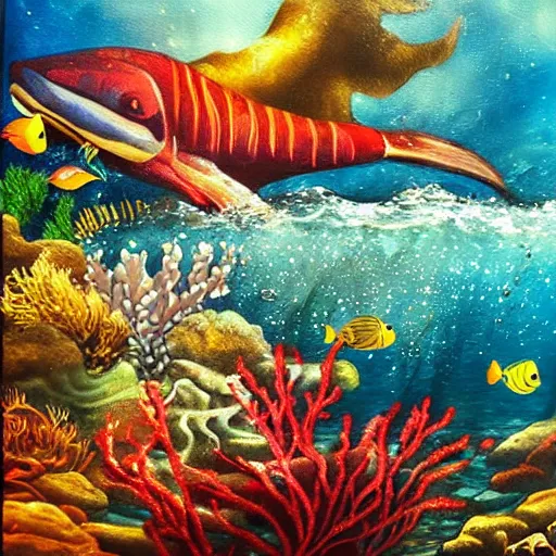 Prompt: a beautiful painting of an underwater scene by logan walden