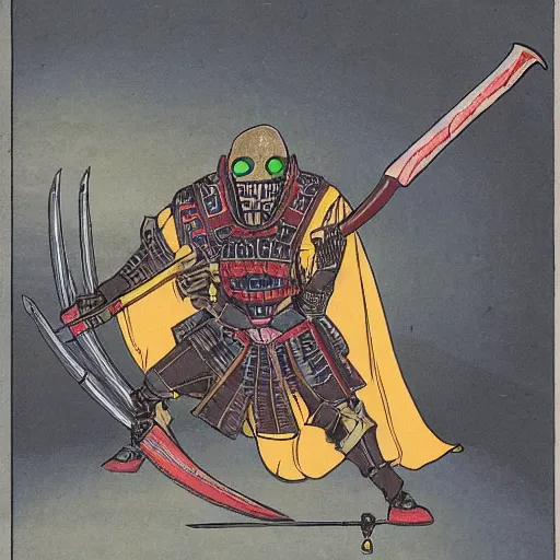 Image similar to old alien samurai attacking with his sword