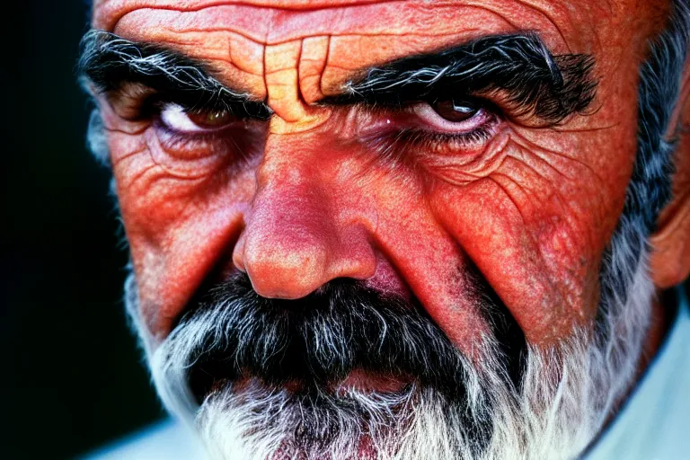 Image similar to Closeup Portrait of Sean Connery, half face, by Steve McCurry, supersharp, crisp, 8K, award winning portrait