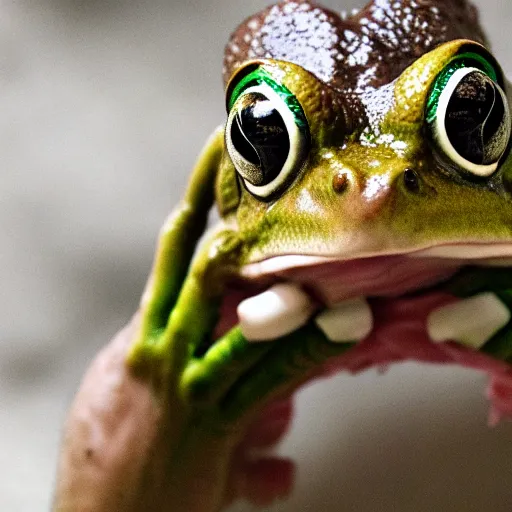 Image similar to frog eating man, 4k