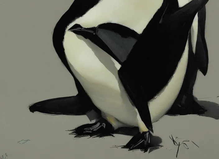 Image similar to a highly detailed beautiful portrait of a beautiful penguin by yoji shinkawa, by gregory manchess, james gurney, james jean