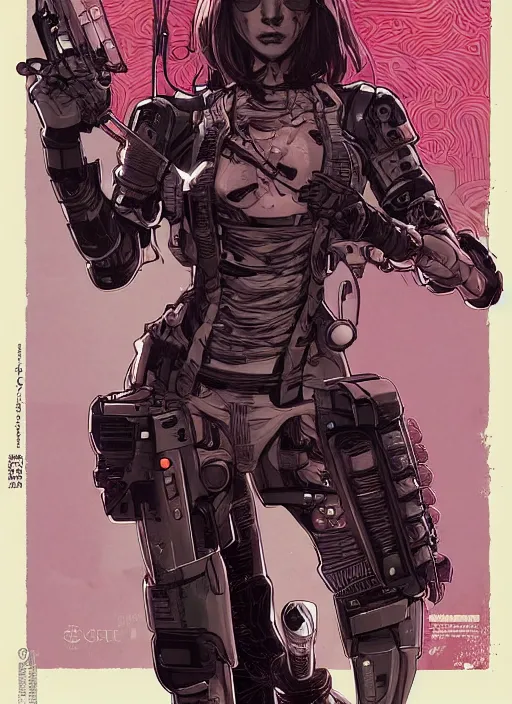 Prompt: katana. cyberpunk assassin with robotic feet. portrait by ashley wood and alphonse mucha and laurie greasley and josan gonzalez. illustration, pop art, cinematic. realistic proportions. moody industrial setting. artstationhq. smooth. sharp focus.
