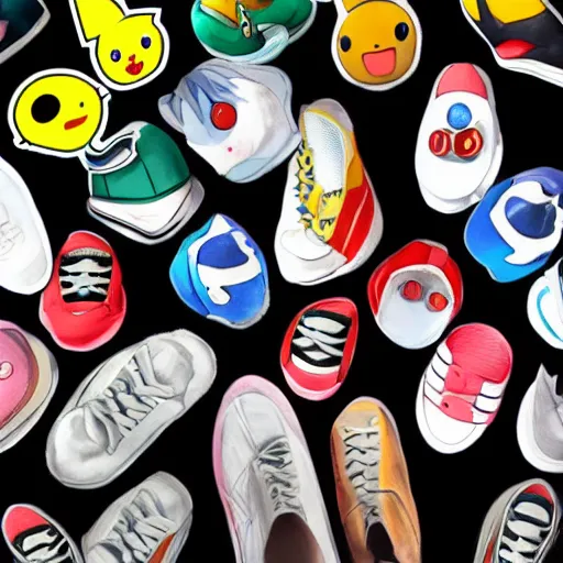 Image similar to shoes in the style of pokemon, product photo