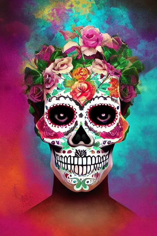 Image similar to Illustration of a sugar skull day of the dead girl, art by filip hodas
