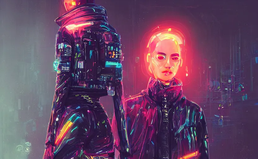 Image similar to skill magic deepdream guard girl cyberpunk futuristic, reflective puffer jacket, black leggings from the back radiating a glowing aura by ismail inceoglu dragan bibin hans thoma, perfect face, fine details, realistic shaded, fine - face, pretty face