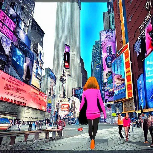 Prompt: giantess walking through new York, digital art