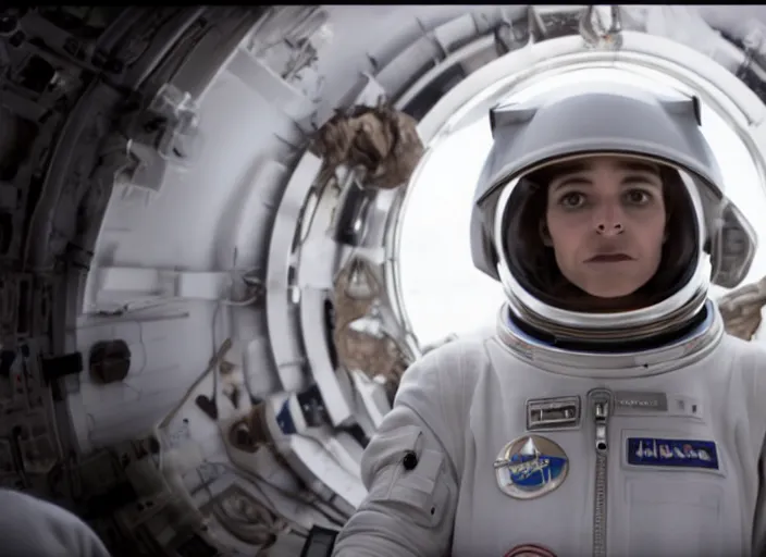 Prompt: film still of anthropomorphic anthropomorphic hiba as astronaut in interstellar, 4 k