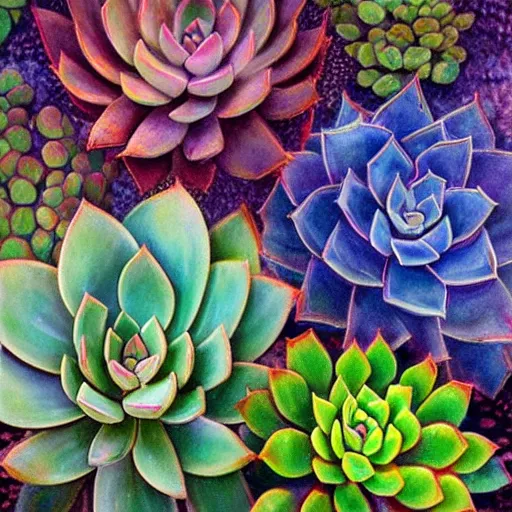 Image similar to a beautiful panting of a succulent plants make from ethiopian opal, colorful, by edmund dulac and bob eggleton on artstation