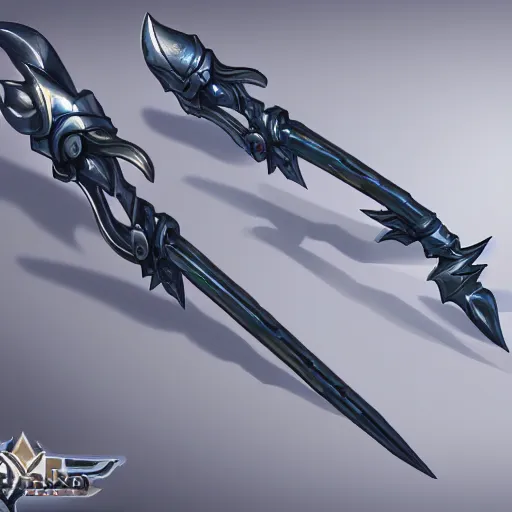 Image similar to a futuristic metallic glaive, weapon design, blizzard concept art style, chunky, fantasy, glowing lights, mechanical parts