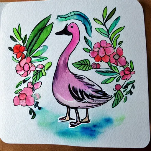 Image similar to cute goose, watercolor, decal design