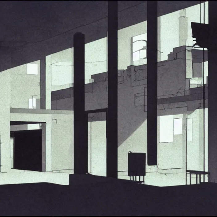 Image similar to a building in a serene landscape, serial experiments lain