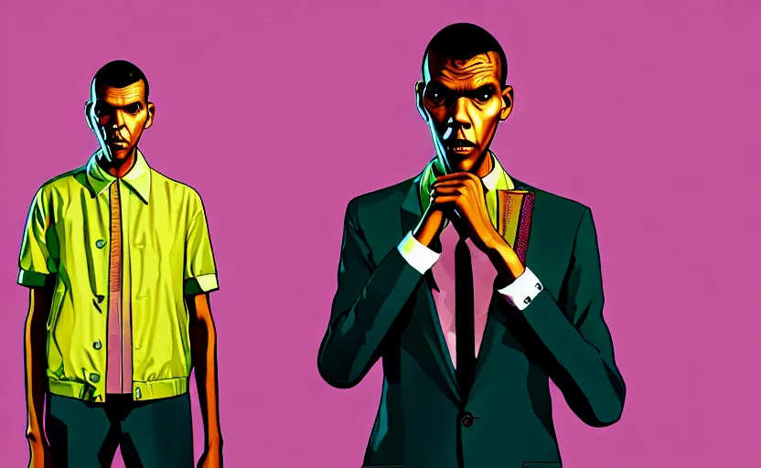 Image similar to Stromae in GTA V loading screen by Stephen Bliss, outline, centered, covert art, GTA