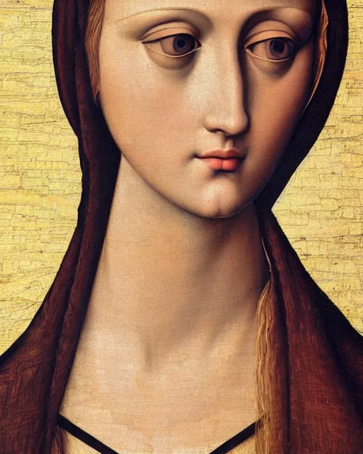 Image similar to a close up of a painting of a woman, a detailed painting by pietro perugino, behance, renaissance, da vinci, pre - raphaelite, detailed painting