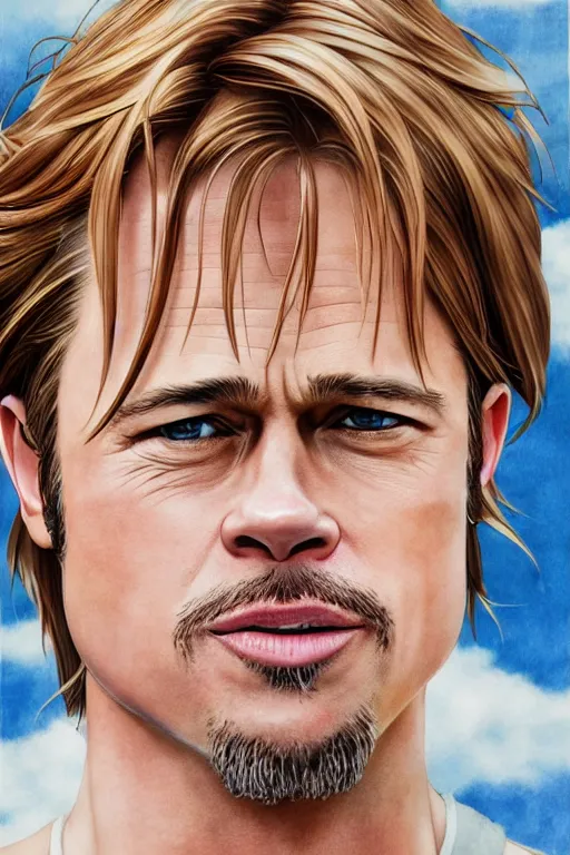 Prompt: Brad Pitt, digital art, 8k, character, realistic, portrait, photorealism, japan watercolour, masterpiece art, manga and anime, official Kyoto Animation and Studio Ghibli anime screenshot, by Range Murata and Makoto Shinkai