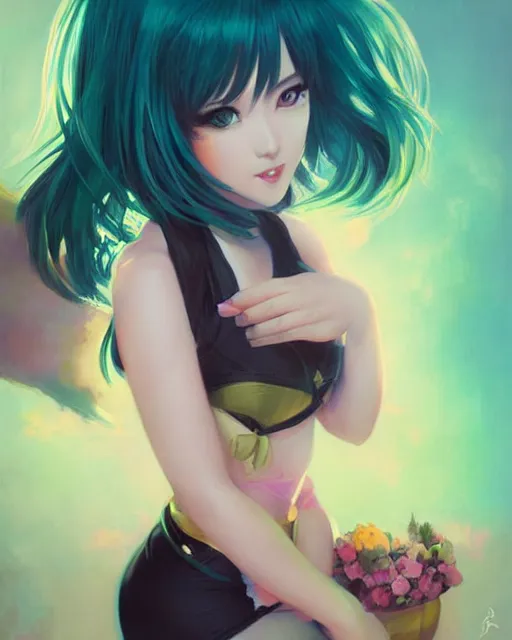 Prompt: A very beautiful painting of megpoid Gumi by rossdraws, wlop, artgerm, Gil Elvgren, Ilya kuvshinov