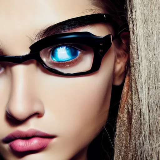 Image similar to girl with 4 eyes, fashion photo, detailed, realistic