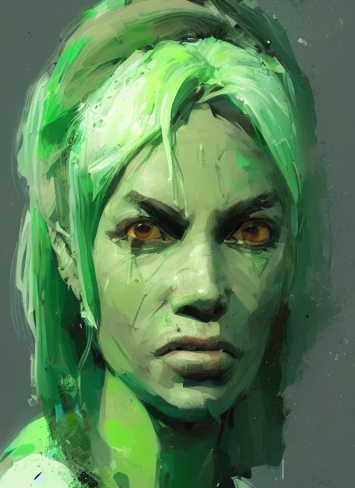 Image similar to green orc female, light green tone beautiful face by ismail inceoglu