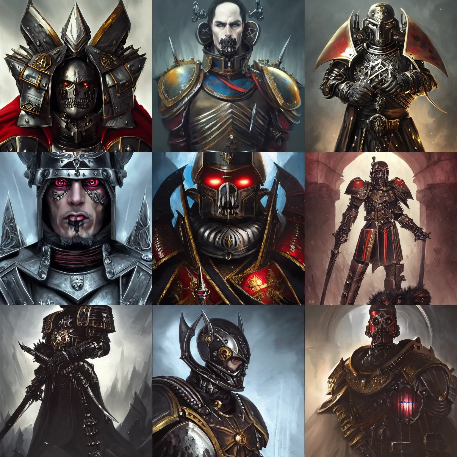 Prompt: gothic byzantine hussar, cyborg, dark fantasy, warhammer 4 0 k, portrait, highly detailed, digital painting, trending on artstation, concept art, sharp focus, illustration, art by artgerm and greg rutkowski and magali villeneuve