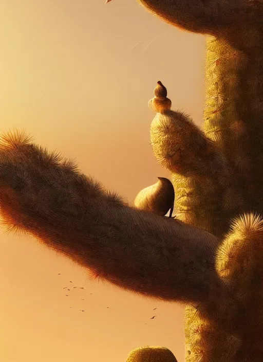 Image similar to A dodo bird perched atop a Saguaro cactus in the desert, digital art, trending on Artstation, high detail, sharp focus, illustration, art by artgerm and greg rutkowski.