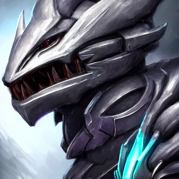 Image similar to high quality close up headshot of a cute beautiful stunning robot anthropomorphic female dragon, with sleek silver armor, a black OLED visor over the eyes, facing the camera, maw open and about to eat you, you being dragon food, the open maw being detailed and soft, highly detailed digital art, furry art, anthro art, sci fi, warframe art, destiny art, high quality, 3D realistic, dragon mawshot, furry mawshot, macro art, dragon art, Furaffinity, Deviantart