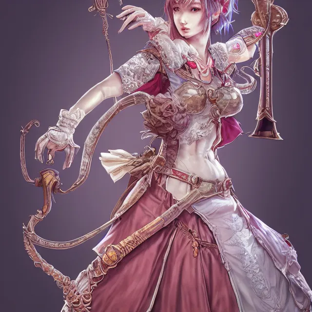 Image similar to studio portrait of neutral good colorful female cleric bard healer as absurdly beautiful, elegant, young skinny gravure idol, ultrafine hyperdetailed face illustration by kim jung gi, irakli nadar, intricate linework, sharp focus, bright colors, octopath traveler, final fantasy, unreal engine highly rendered, global illumination, radiant light, detailed and intricate environment