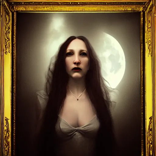 Image similar to Riveting!!! Regal!!! Charismatic!!! female vampire Pandora, portrait, atmospheric lighting, painted, intricate, Highgate cemetery, volumetric lighting, beautiful, 3:00 am, moon light, sharp focus, ultra detailed, by Leesha Hannigan, Ross Tran, Thierry Doizon, Kai Carpenter, Ignacio Fernández Ríos, Yasumoto Oka,